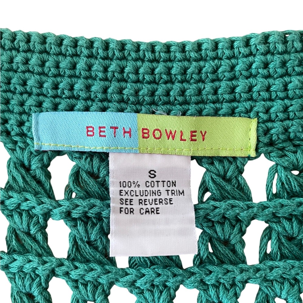 Beth Bowley Crochet Sequin Teal Cardigan Women's Small 100% Cotton Romantic - Picture 7 of 10